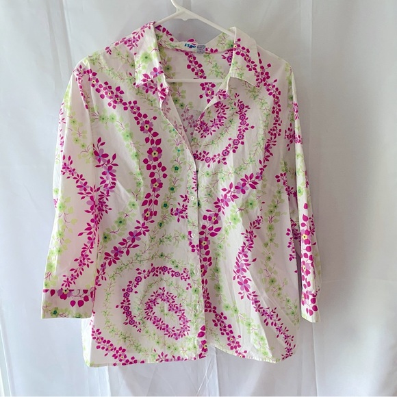 NWOT Izod blouse pastel floral Bright pink & green SZ 1X - Picture 13 of 15